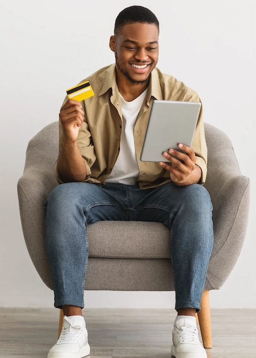 Business professional reviewing finance on a tablet